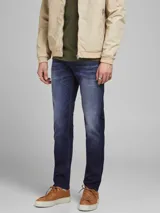 Jean de hombre Jack & Jones modelo Mike Original, corte tapered, color azul denim con efecto lavado.
