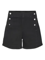 Short de jean negro de tiro alto con cierre de botón.