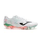 Championes de fútbol Joma Supercopa 2402 para hombre, diseñados para césped. Upper de piel sintética ligera y resistente a la abrasión con tecnología ONE PIECE sin costuras y cuello SOCK SYSTEM. Contrafuerte EXO COUNTER trasero. Suela de fibra sintética adaptada para terrenos firmes no abrasivos.
