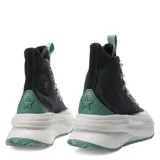 Championes Converse Run Star Legacy CX, de caña alta, color negro con detalles en verde agua y suela de goma blanca con detalles en verde.