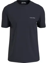 Remera azul marino de algodón con cuello redondo y logo de Calvin Klein bordado en blanco en el pecho.