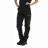 Pantalón de mujer color negro, de corte recto y tiro medio. Confeccionado en tejido elástico que combina algodón, nylon y spandex. Cuenta con bolsillos laterales y ajuste en los tobillos.