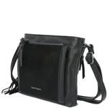 Cartera bandolera Hush Puppies color marrón con bolsillo frontal, compartimento principal con cierre, bolsillo interno con cierre, correa ajustable y llavero con el logo de la marca.