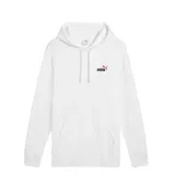 Buzo canguro Puma para hombre, color blanco, con capucha ajustable mediante cordones y bolsillo canguro frontal. Presenta el logo de Puma bordado en el pecho en color rojo y negro.