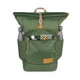 Mochila Jansport Hatchet Rolltop color verde con detalles en beige.