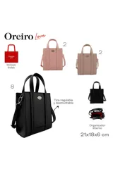 Cartera tipo tote bag color rosa pálido, con doble asa corta y tira larga regulable y desmontable. Tiene un aplique metálico con forma de boca en la parte superior y el logo de la marca en la parte inferior.