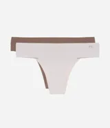 Kit de dos bombachas corte bikini, confeccionadas en microfibra color beige y marrón claro, con cintura ancha y sin estampa.