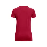 Remera gris de mujer marca Under Armour, de corte clásico y manga corta. Presenta el logo de la marca estampado en el pecho con diseño camuflado en tonos azules y negros.
