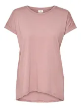 Remera manga corta color rosa, con cuello redondo y corte regular.