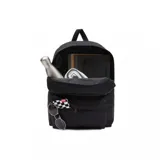 Mochila negra Vans Old Skool Classic con logo "Off The Wall" en blanco y bolsillo frontal con cierre.
