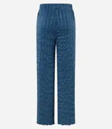 Pantalón wide leg azul con cintura elástica y textura de malla.