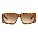 Gafas de sol unisex con montura rectangular de carey y lentes marrones degradadas. Fabricadas con plástico reciclado. Incluyen estuche transparente.