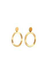 Aros colgantes dorados con forma de círculo y detalle de disco pequeño en la parte superior.