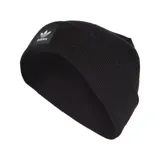 Gorro de lana Adidas negro con logo blanco bordado en el frente.