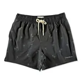 Short de baño negro con estampado de palmeras en color beige, cintura elástica con cordón ajustable y logo de la marca en la pierna izquierda.