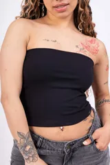 Top strapless de algodón con lycra, color rosa.