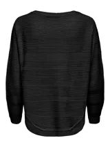 Sweater negro de punto con cuello redondo y mangas largas.