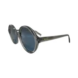 Lentes de sol Prüne con montura redonda de acetato gris transparente y lentes azules.
