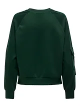 Sudadera verde oscuro de manga larga con corte regular y bolsillo en la manga.