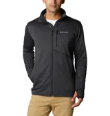 Campera polar Columbia Park View Fleece, color azul jaspeado, con cierre frontal completo, cuello alto, bolsillos laterales con cierre y bolsillo en el pecho con cierre vertical en color verde lima. Cuenta con tecnología Omni-Wick, puños elásticos con orificios para pulgares y protector de barbilla.