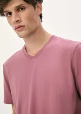 Camiseta manga corta color ladrillo, con cuello en V.