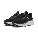 Championes Puma Softride Mayve Wns, color negro con logo blanco y detalles en verde agua.
