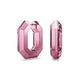 Par de aros pequeños de cristal facetado color rosa, con forma octogonal y cierre de pasador con bisagra.