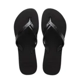 Ojotas Havaianas Elegance negras con tiras finas y logo de la marca en las tiras.