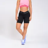 Calza biker negra de lycra con cintura alta con el logo de Umbro en gris.