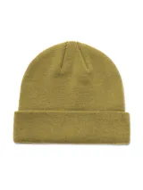 Gorro de lana amarillo con logo de la marca en el borde.