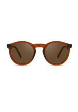 Gafas de sol Eco Shades Fontana con montura redonda gris y lentes verdes. Fabricadas con acetato biodegradable y lentes de PMMA reciclado.