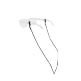 Cordón sujetador de lentes trenzado color verde con terminales de goma negra.