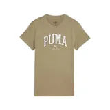 Camiseta color arena de corte clásico, con cuello redondo y mangas cortas. Presenta el logo de Puma en el pecho en color blanco, junto con la inscripción "PUMA SPORTS".