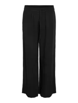 Pantalón negro de tiro medio en viscosa y lino, de calce regular y cintura elastizada.