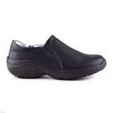 Zapato negro sin cordones, con suela gruesa y plantilla acolchada con estampado floral.