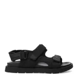 Sandalias deportivas negras con tiras ajustables de velcro y suela gruesa.