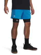 Short deportivo Under Armour Vanish Woven de hombre, color celeste con calza interior negra y logo estampado en la pierna izquierda.