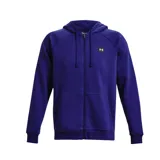 Campera con capucha Under Armour Rival Fleece FZ para hombre, color azul con logo pequeño en el pecho. Confeccionada en forro polar de mezcla de algodón de peso medio con interior cepillado, capucha cruzada ajustable, bolsillo delantero tipo canguro, puños y dobladillo acanalados.
