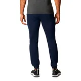 Pantalón de jogging gris con puños ajustados, cintura con cordón y logo de Columbia estampado en el muslo.