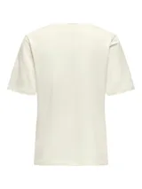 Remera color crema de algodón con cuello redondo y mangas cortas. Estampado frontal con un jinete a caballo, flores y texto "Desert Dreams Wild West".