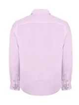 Camisa de manga larga blanca de lino orgánico con tejido melange, cuello clásico, cierre con botones y logo bordado al tono.