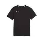 Remera deportiva Puma Teamgoal Casuals Tee Jr negra de manga corta con logo blanco estampado en el pecho.