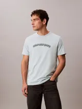Remera celeste de algodón con logo 'calvin klein jeans' estampado en el pecho.