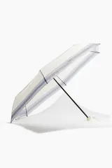 Paraguas plegable con diseño a rayas azules y blancas.