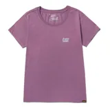 Remera Caterpillar para mujer, color lila con logo de la marca estampado en el pecho y etiqueta con el logo en el dobladillo.