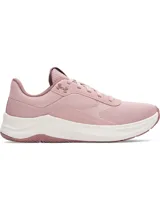 Championes Under Armour UA W Aurora 3 para mujer, color rosa con suela blanca. Diseñados para entrenamiento, con construcción específica para mujeres, materiales transpirables y amortiguación para absorber el impacto.