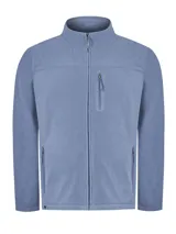 Campera polar celeste de micropolar liviano con cierre completo y tres bolsillos frontales. Confeccionado con poliéster reciclado a partir de botellas plásticas.