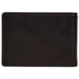 Billetera Caterpillar de cuero vegano color marrón oscuro, con doble pliegue, pinza para billetes y capacidad para 4 tarjetas de crédito.