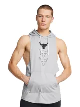 Musculosa gris con capucha y estampado de tres cabezas de toro en el frente.