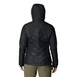 Campera puffer color salmón con capucha, cierre frontal y bolsillos laterales con cierre. Cuenta con tecnología termorreflectante Omni-Heat™ y puños con orificios para los pulgares.